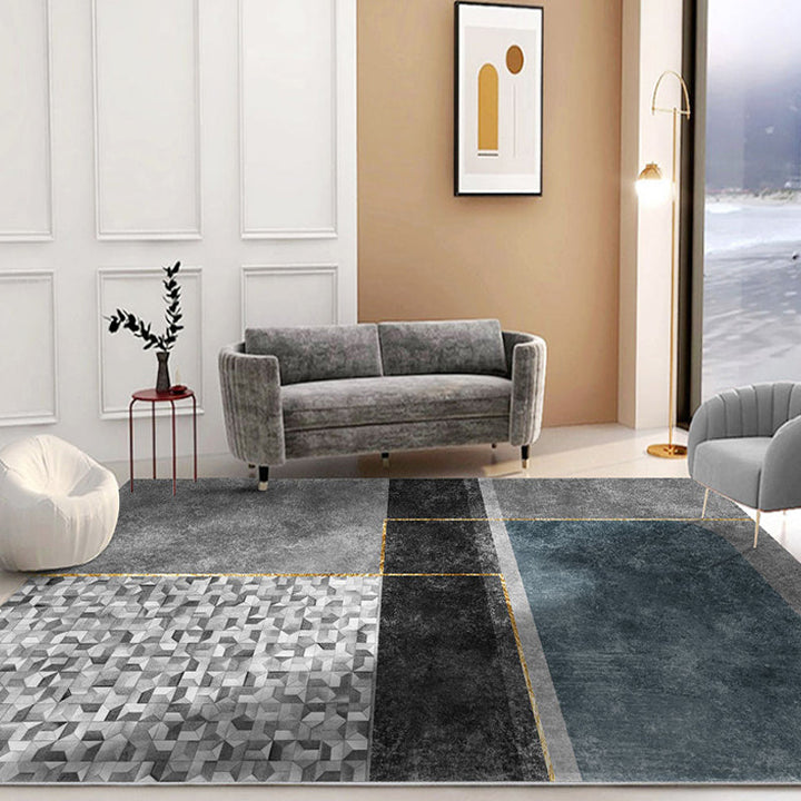 Contemporary Color Box Rug Blue Polyester Rug Non-Slip Back Pet-Friendly Rug for the Living Room | Bowlift