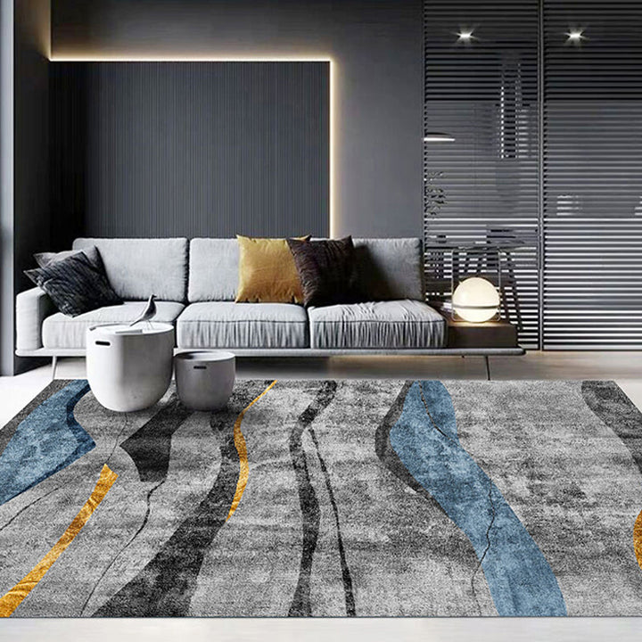 Contemporary Color Box Rug Blue Polyester Rug Non-Slip Back Pet-Friendly Rug for the Living Room | Bowlift