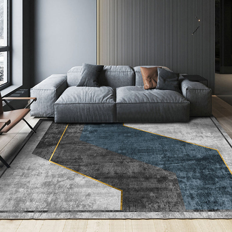 Contemporary Color Box Rug Blue Polyester Rug Non-Slip Back Pet-Friendly Rug for the Living Room | Bowlift