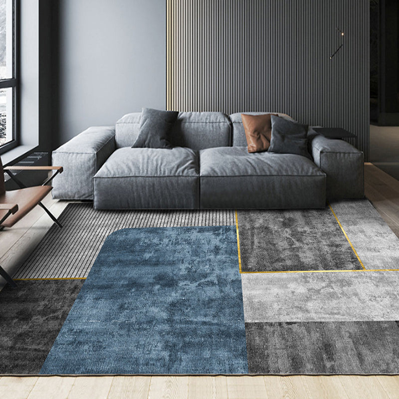 Contemporary Color Box Rug Blue Polyester Rug Non-Slip Back Pet-Friendly Rug for the Living Room | Bowlift