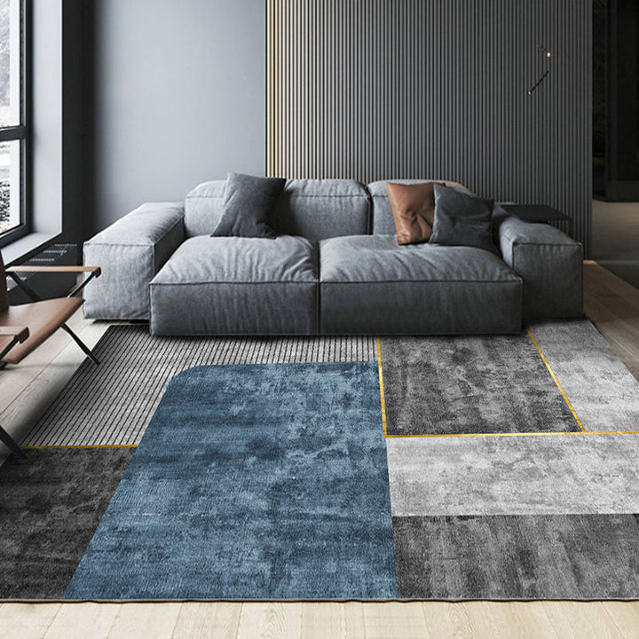 Contemporary Color Box Rug Blue Polyester Rug Non-Slip Back Pet-Friendly Rug for the Living Room | Bowlift