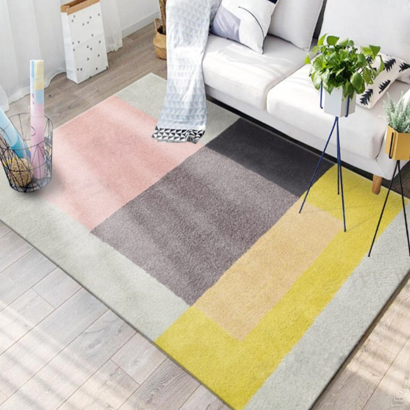 Multicolored Living Room Rug Color Block Geometric Pattern Rug Polyester Washable Non-Slip Pet-Friendly Rug | Bowlift