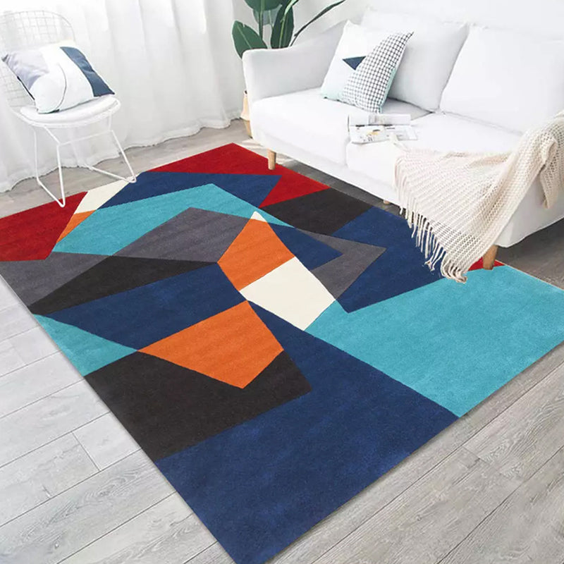 Multicolored Living Room Rug Color Block Geometric Pattern Rug Polyester Washable Non-Slip Pet-Friendly Rug | Bowlift