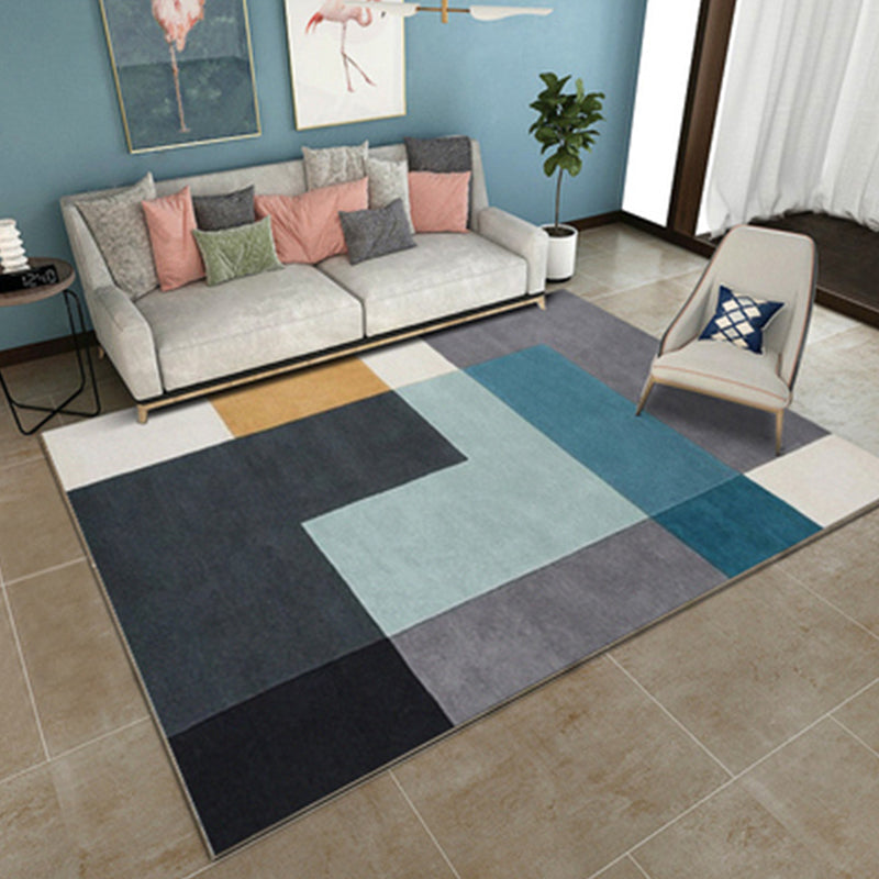 Multicolored Living Room Rug Color Block Geometric Pattern Rug Polyester Washable Non-Slip Pet-Friendly Rug | Bowlift