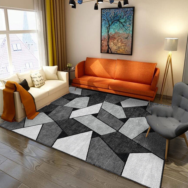 Contemporary living room rug color block geometric pattern rug polyester washable non-slip pet-friendly area rug | Bowlift