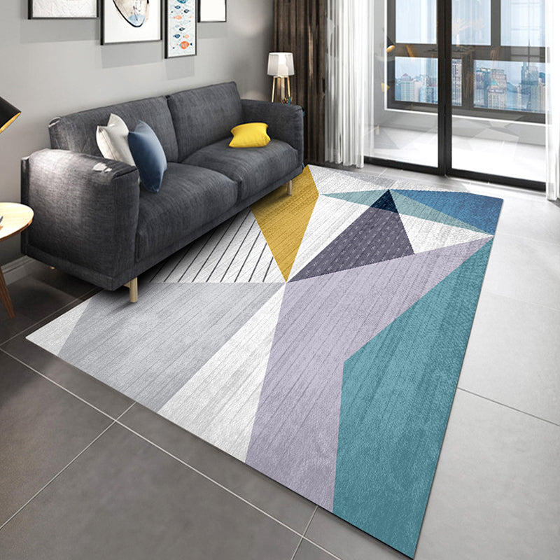 Contemporary living room rug color block geometric pattern rug polyester washable non-slip pet-friendly area rug | Bowlift