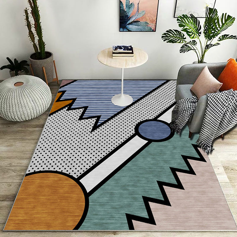 Stylish color block geometric pattern rug polyester modernist rug pet-friendly non-slip backing rug for the living room | Bowlift