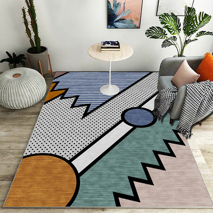 Stylish color block geometric pattern rug polyester modernist rug pet-friendly non-slip backing rug for the living room | Bowlift