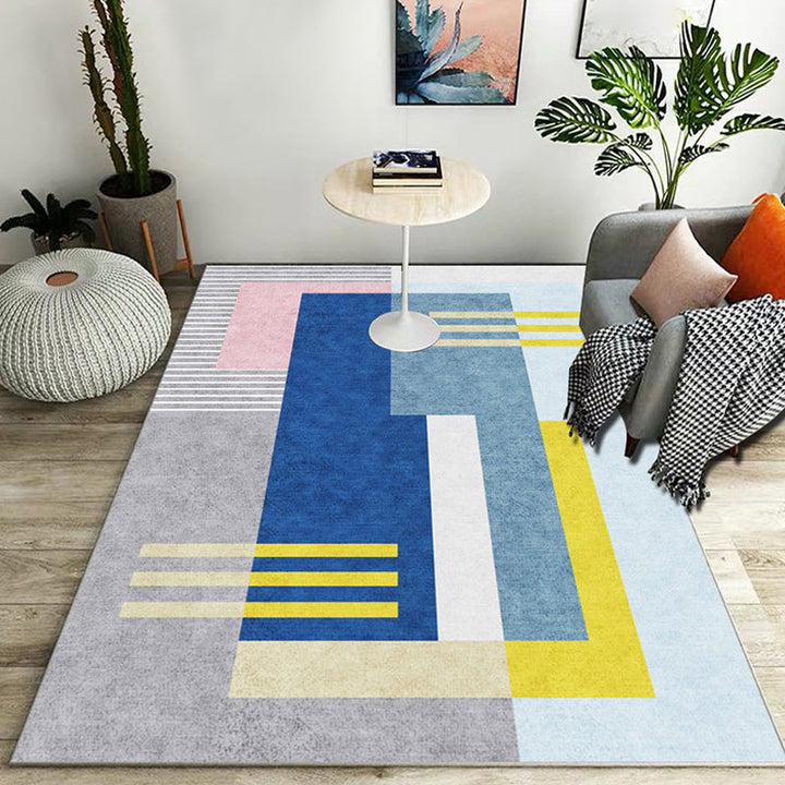 Stylish color block geometric pattern rug polyester modernist rug pet-friendly non-slip backing rug for the living room | Bowlift