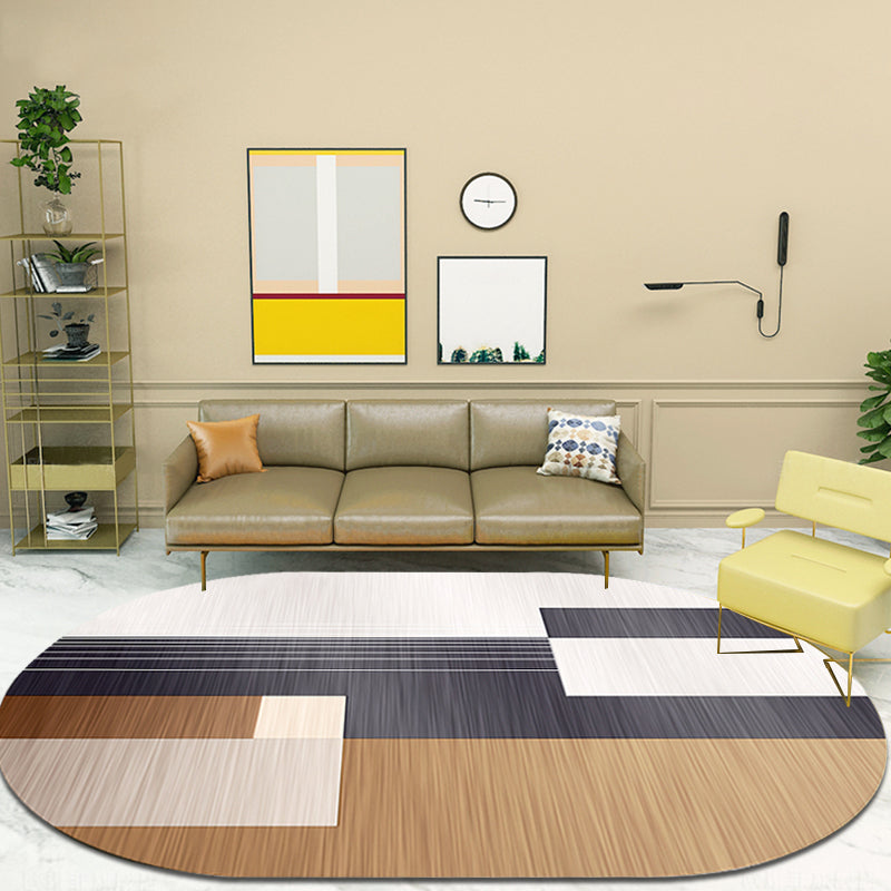 BowLift | Novelty living room rug in brown and ivory color box print rug polyester stain-resistant rug