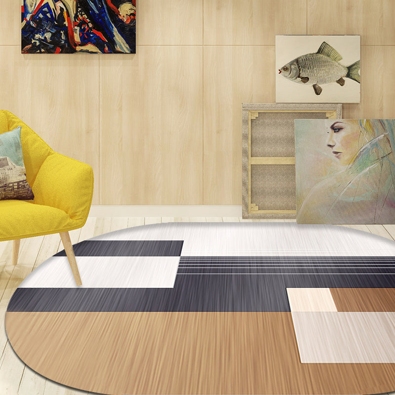 BowLift | Novelty living room rug in brown and ivory color box print rug polyester stain-resistant rug