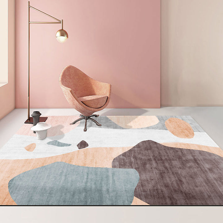 Scandinavian color-block abstract living room rug polyester novelty abstract rug washable pet-friendly rug | Bowlift