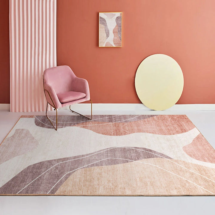 Scandinavian color-block abstract living room rug polyester novelty abstract rug washable pet-friendly rug | Bowlift