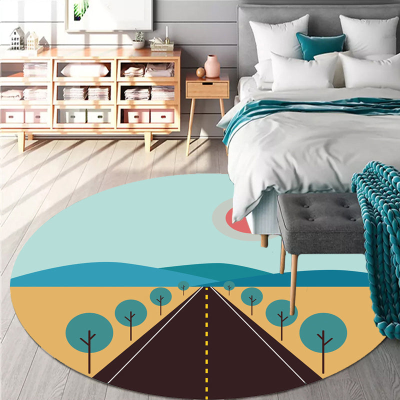 BowLift | Kids Road Pattern Rug Yellow and Blue Polyester Carpet Washable Pet Friendly Non-Slip Rug for Children's Room