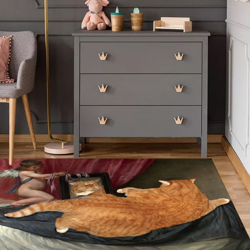 BowLift | Novelty Cat Pattern Carpet Red and Black Polyester Washable Pet-Friendly Area Rug for Decoration