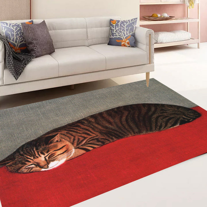BowLift | Novelty Cat Pattern Carpet Red and Black Polyester Washable Pet-Friendly Area Rug for Decoration