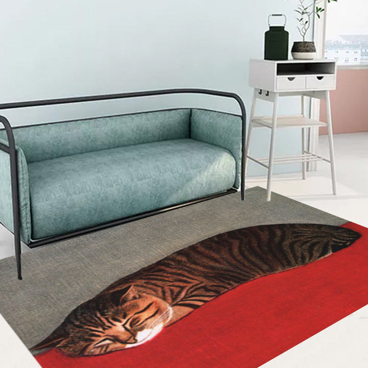 BowLift | Novelty Cat Pattern Carpet Red and Black Polyester Washable Pet-Friendly Area Rug for Decoration