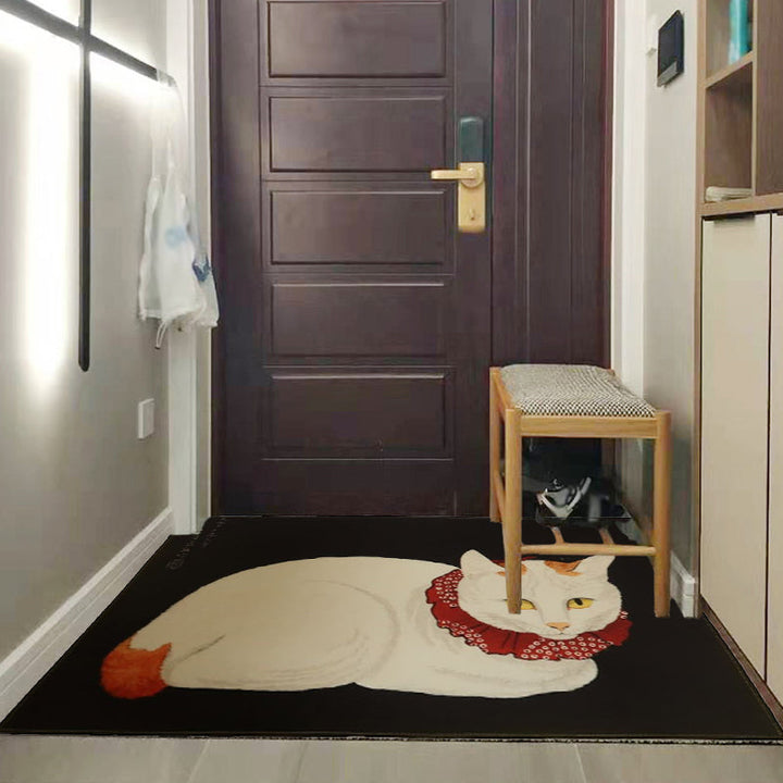 BowLift | Novelty Cat Pattern Carpet Red and Black Polyester Washable Pet-Friendly Area Rug for Decoration