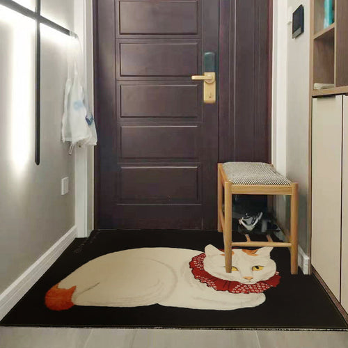 BowLift | Novelty Cat Pattern Carpet Red and Black Polyester Washable Pet-Friendly Area Rug for Decoration