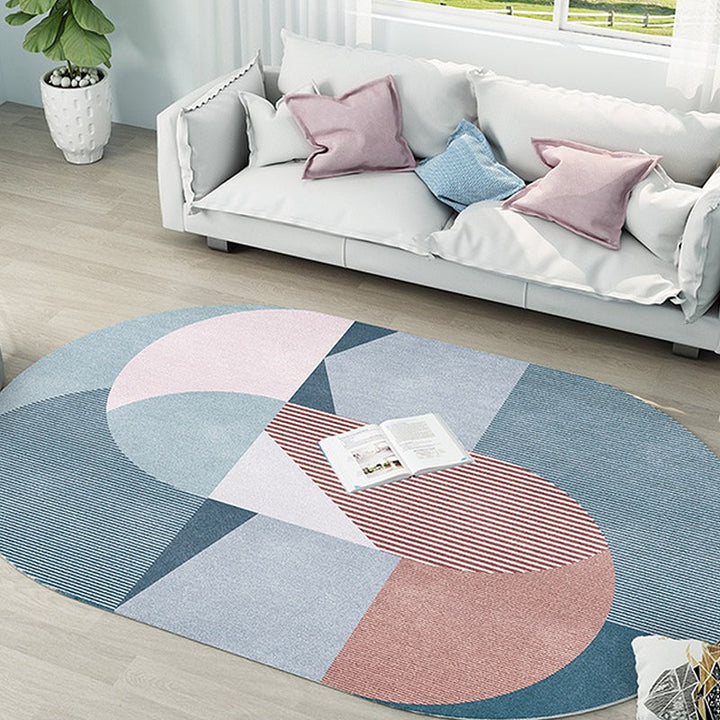 BowLift | Gray and Blue Bedroom Carpet Novelty Color Block Stripe Pattern Area Rug Polyester Pet Friendly Rug