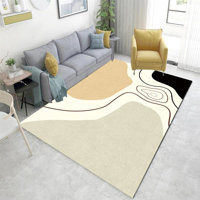 BowLift | Novelty Abstract Area Rug Beige Polyester Rug Non-Slip Back Washable Pet Friendly Area Rug for Living Room