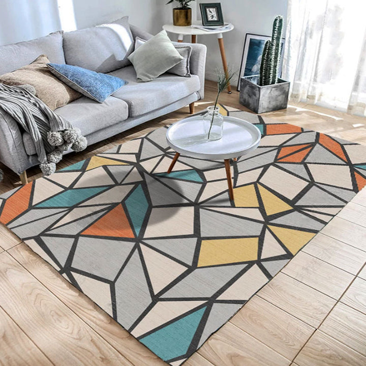 BowLift | Color Block Geometric Living Room Rug Polyester Novelty Abstract Rug Washable Pet Friendly Carpet