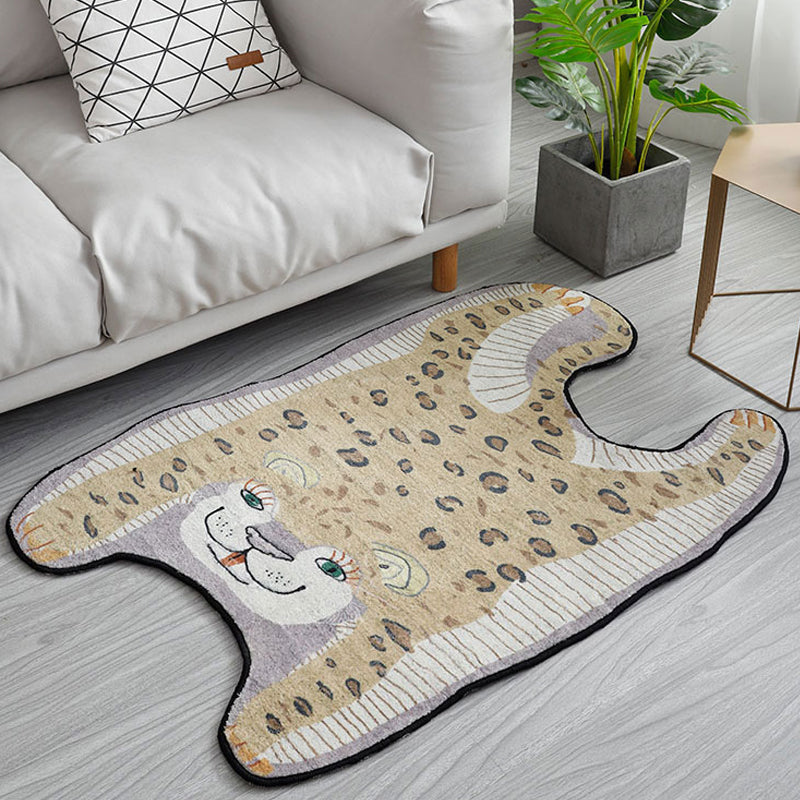 BowLift | Kids Irregular Bedroom Carpet in Yellow and Purple Animal Leopard Pattern Rug Polyester Non-Slip Base Rug