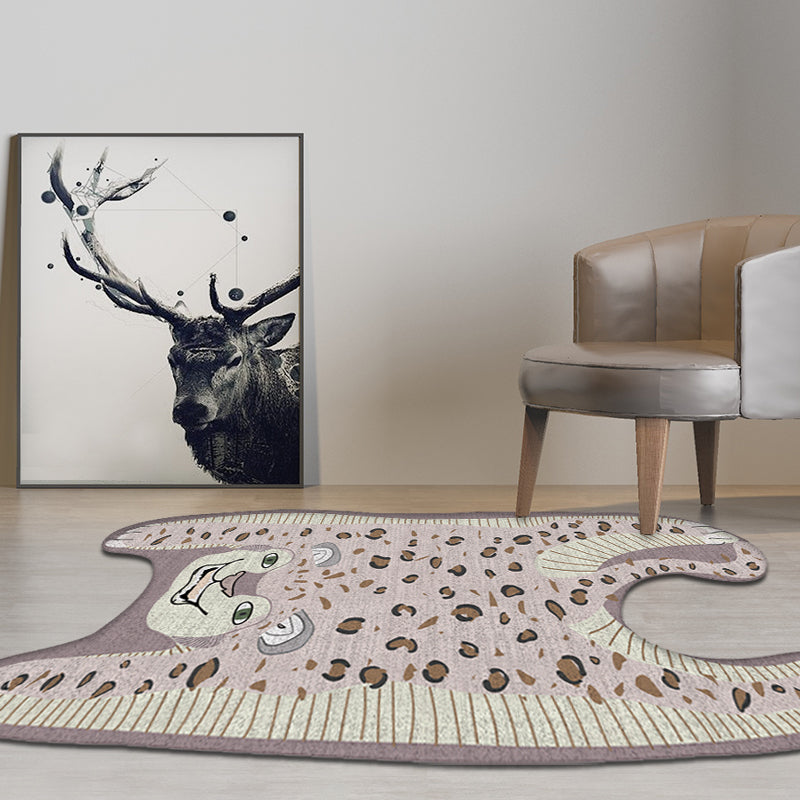 BowLift | Kids Irregular Bedroom Carpet in Yellow and Purple Animal Leopard Pattern Rug Polyester Non-Slip Base Rug