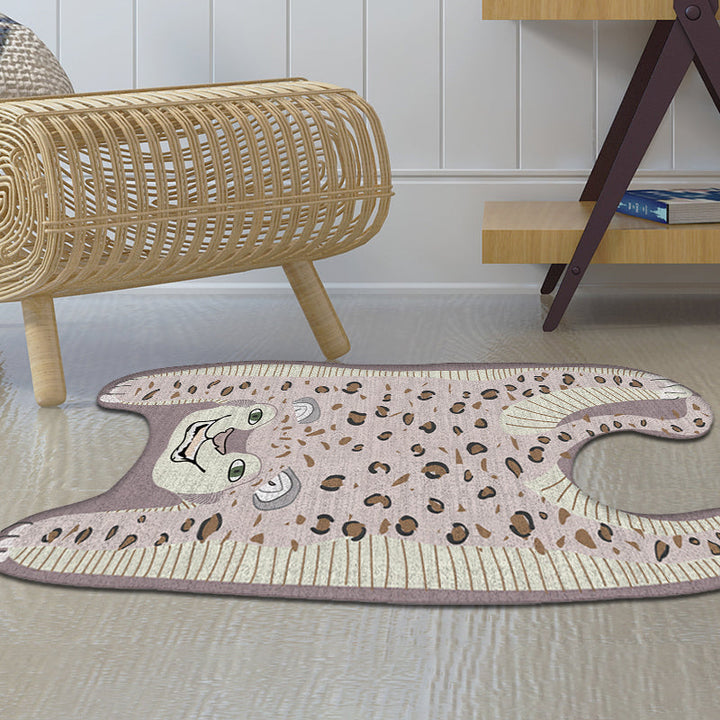 BowLift | Kids Irregular Bedroom Carpet in Yellow and Purple Animal Leopard Pattern Rug Polyester Non-Slip Base Rug