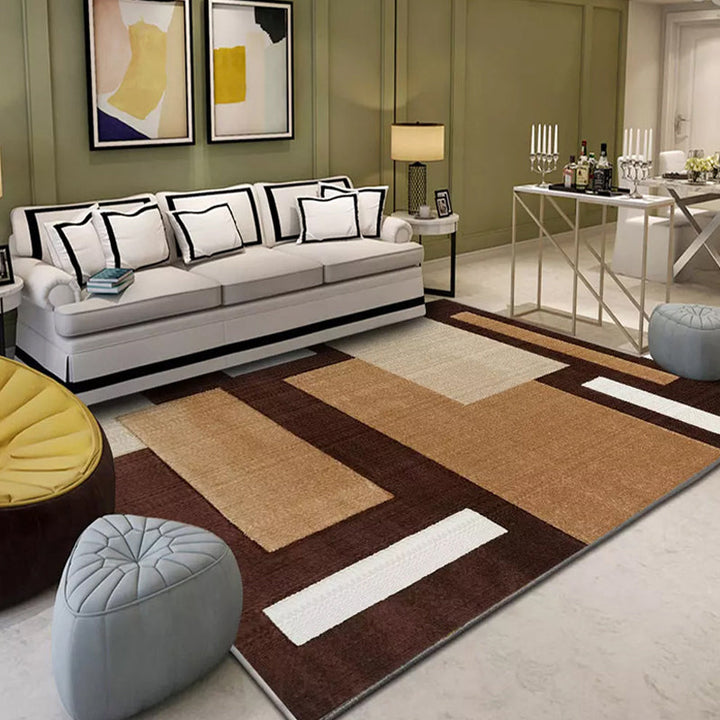 Casual color block geometric pattern rug Multicolor polyester rug washable non-slip pet-friendly rug for the living room | Bowlift