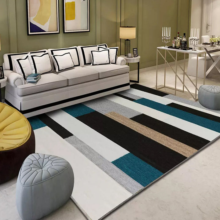 Casual color block geometric pattern rug Multicolor polyester rug washable non-slip pet-friendly rug for the living room | Bowlift