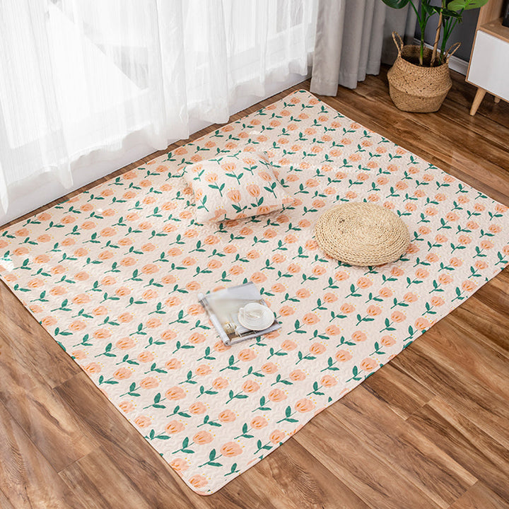 BowLift | Green and Purple Kids Carpet Cotton Flower Rug Pet-Friendly Washable Non-Slip Background Area Rug for Decoration
