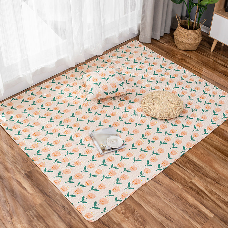 BowLift | Green and Purple Kids Carpet Cotton Flower Rug Pet-Friendly Washable Non-Slip Background Area Rug for Decoration