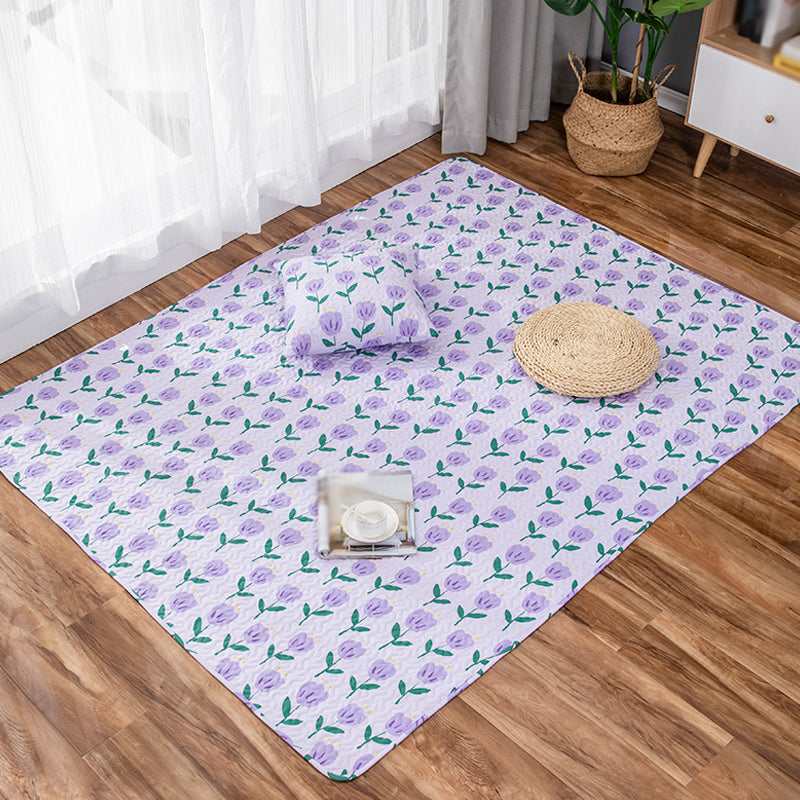 BowLift | Green and Purple Kids Carpet Cotton Flower Rug Pet-Friendly Washable Non-Slip Background Area Rug for Decoration