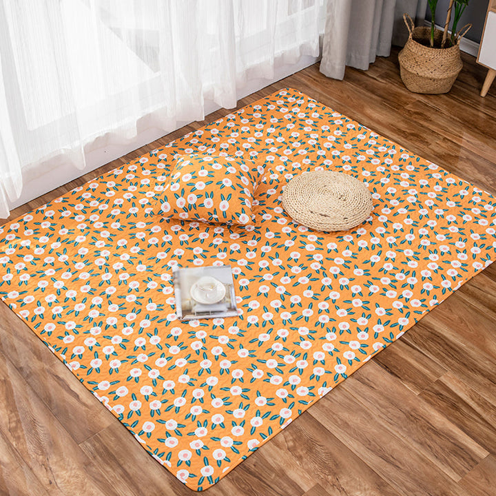 BowLift | Green and Purple Kids Carpet Cotton Flower Rug Pet-Friendly Washable Non-Slip Background Area Rug for Decoration