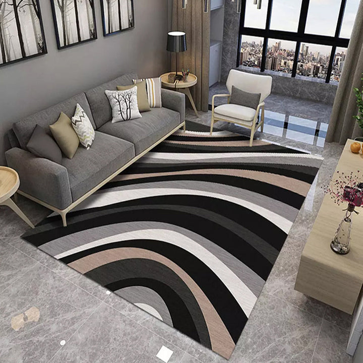 Fancy Colorblock Geometric Pattern rug with swirl stripes Polyester Nordic rug pet-friendly non-slip back rug for living room | Bowlift