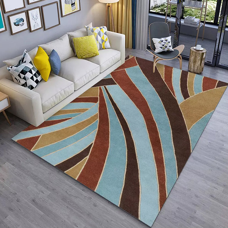 Fancy Colorblock Geometric Pattern rug with swirl stripes Polyester Nordic rug pet-friendly non-slip back rug for living room | Bowlift