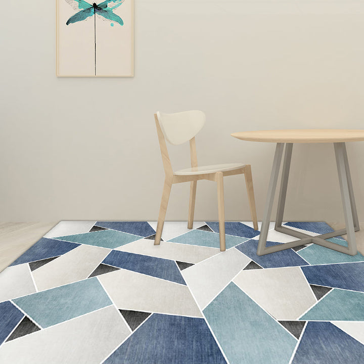Unique geometric pattern rug Blue and Green Modern rug Polyester Washable Pet-friendly non-slip rug for the living room | Bowlift