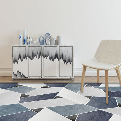 Unique geometric pattern rug Blue and Green Modern rug Polyester Washable Pet-friendly non-slip rug for the living room | Bowlift