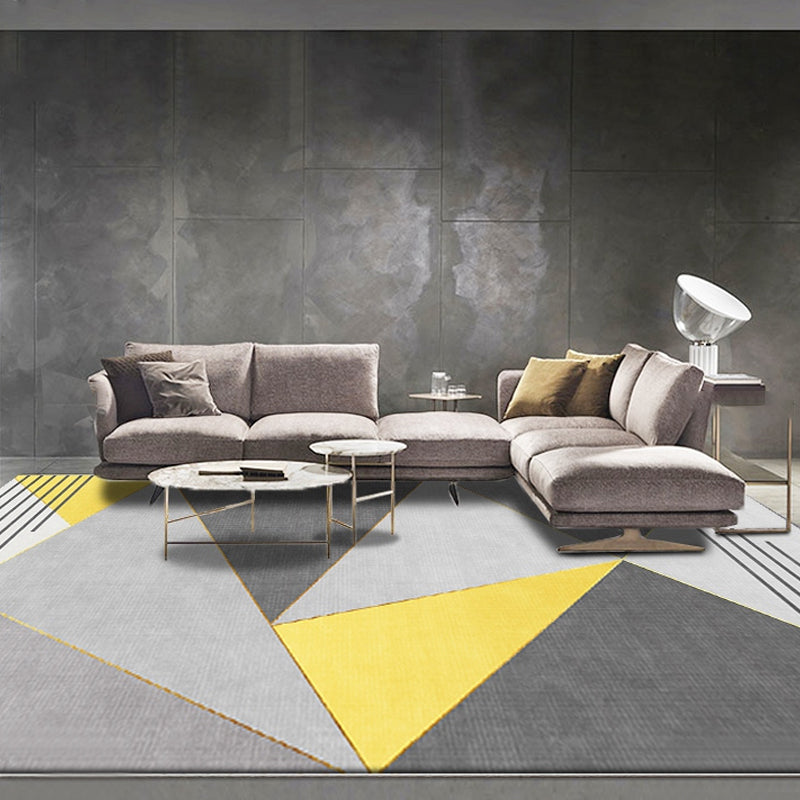 New geometric pattern rug yellow and gray modern rug polyester washable pet-friendly non-slip rug for the living room | Bowlift