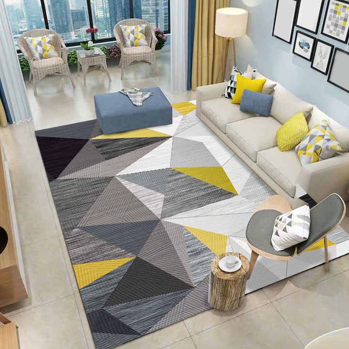 Nordic Geometric Pattern Rug with Stripes Black and Gray Casual Rug Polyester Pet-Friendly Washable Area Rug for the Living Room | Bowlift