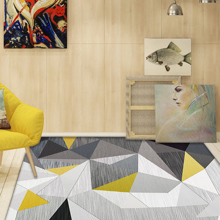 Nordic Geometric Pattern Rug with Stripes Black and Gray Casual Rug Polyester Pet-Friendly Washable Area Rug for the Living Room | Bowlift
