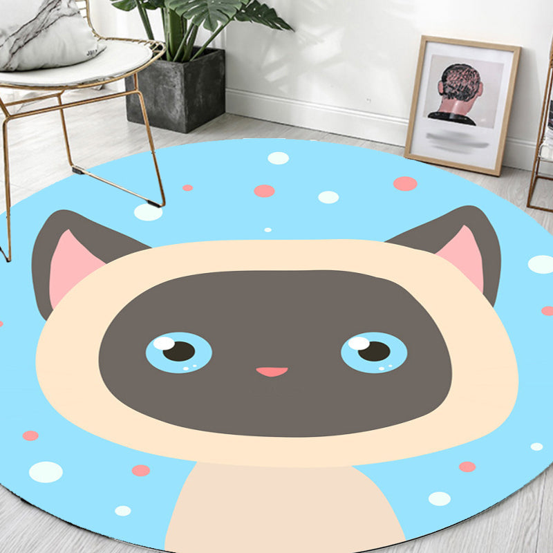 BowLift | Kids Cartoon Animal Pattern Rug Blue and Pink Polyester Rug Washable Pet Friendly Non-Slip Rug for the Children's Room