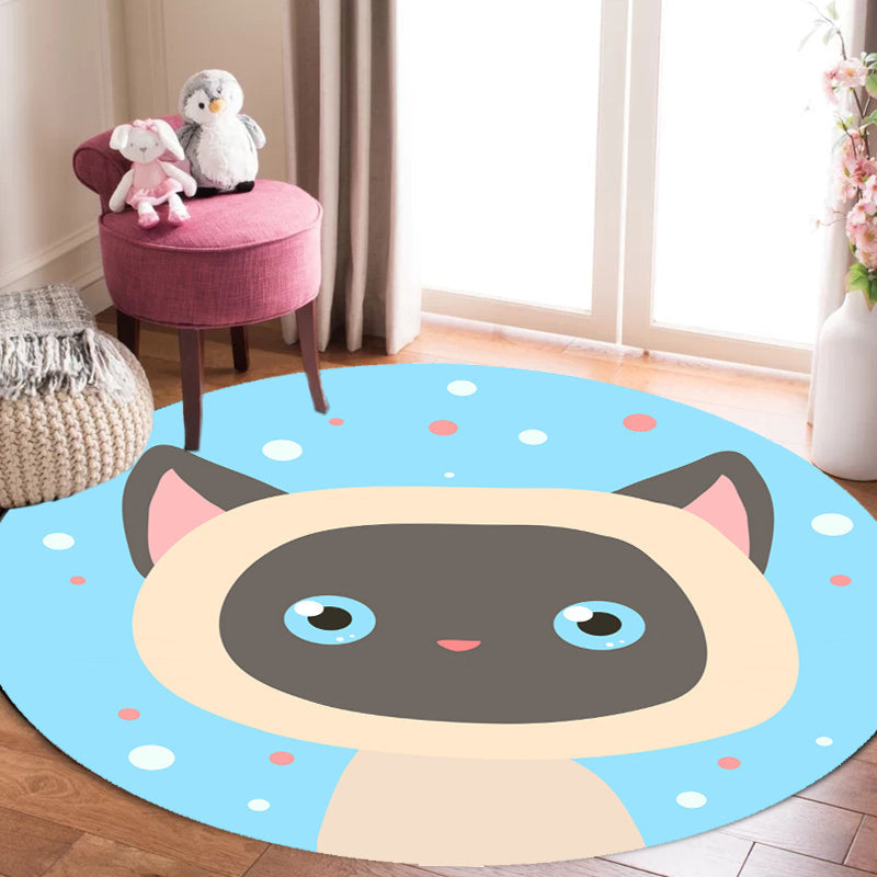 BowLift | Kids Cartoon Animal Pattern Rug Blue and Pink Polyester Rug Washable Pet Friendly Non-Slip Rug for the Children's Room