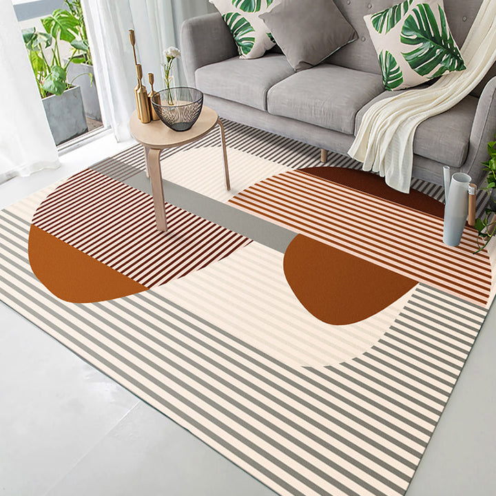 Contemporary Living Room Rug Yellow and Green Striped Pattern Rug Polyester Washable Non-Slip Pet-Friendly Area Rug | Bowlift