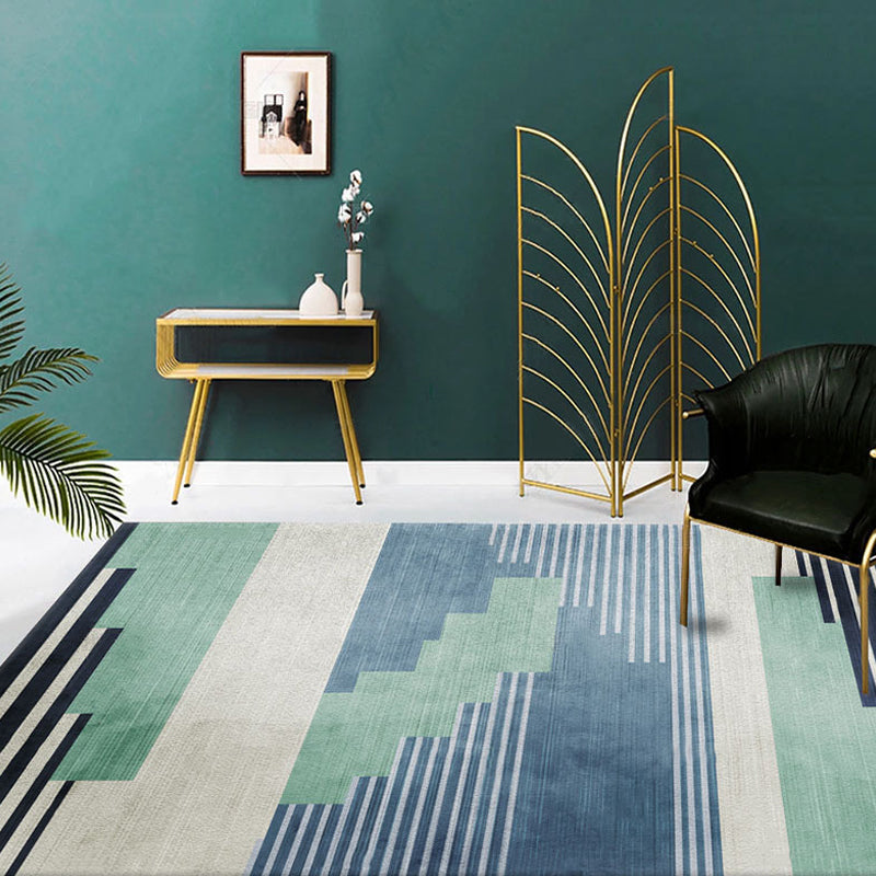 Contemporary Living Room Rug Yellow and Green Striped Pattern Rug Polyester Washable Non-Slip Pet-Friendly Area Rug | Bowlift