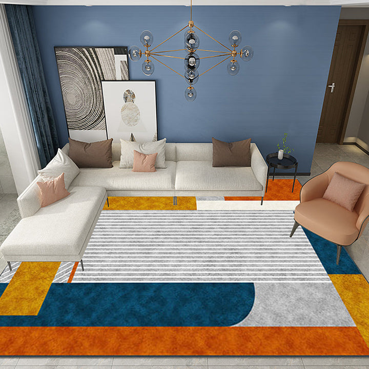 Modern striped rug Multicolored Polyester rug Washable Non-slip Pet-friendly rug for the living room | Bowlift