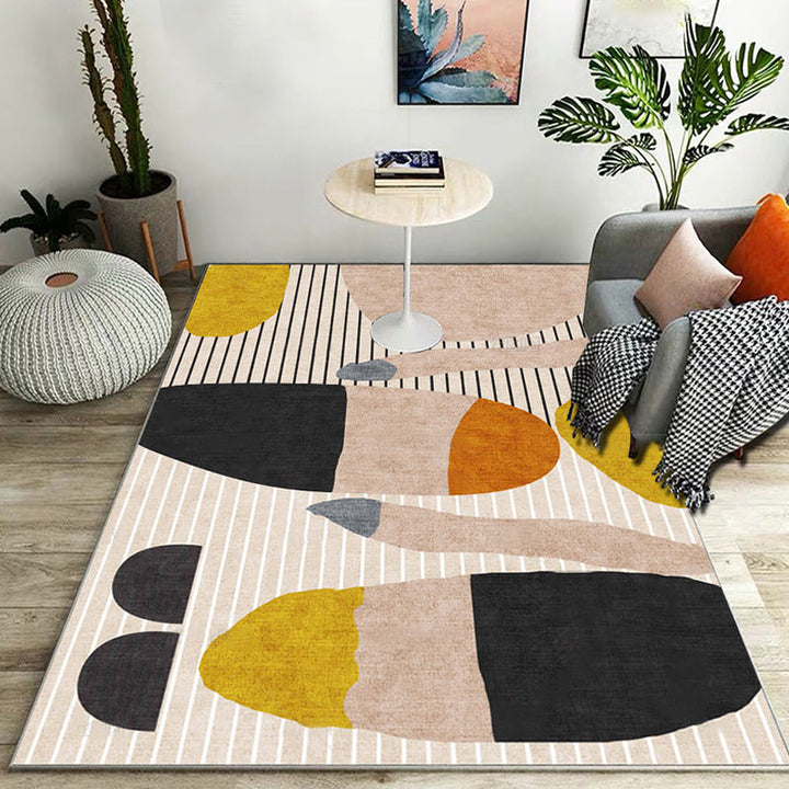 Modern striped rug Multicolored Polyester rug Washable Non-slip Pet-friendly rug for the living room | Bowlift