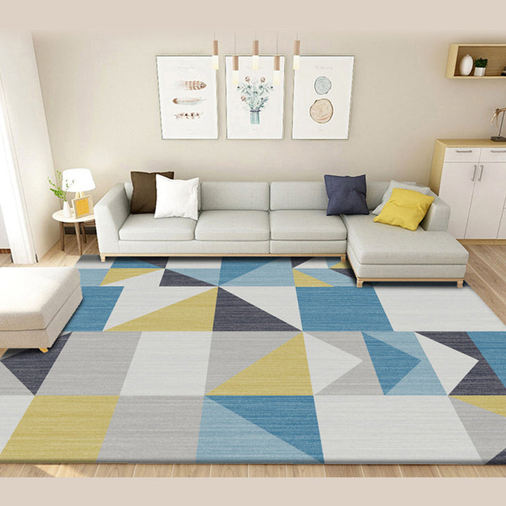 Blue and gray modernist rug polyester geometric pattern rug pet-friendly washable non-slip backing rug for the living room | Bowlift