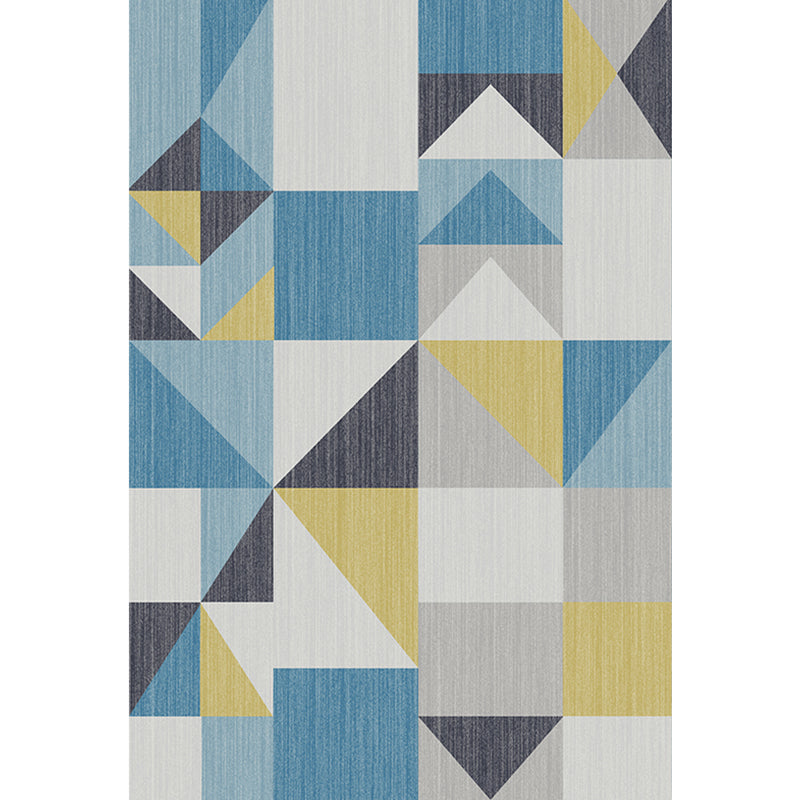 Blue and gray modernist rug polyester geometric pattern rug pet-friendly washable non-slip backing rug for the living room | Bowlift